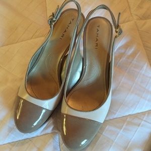 Tahari leather cream and tan heels